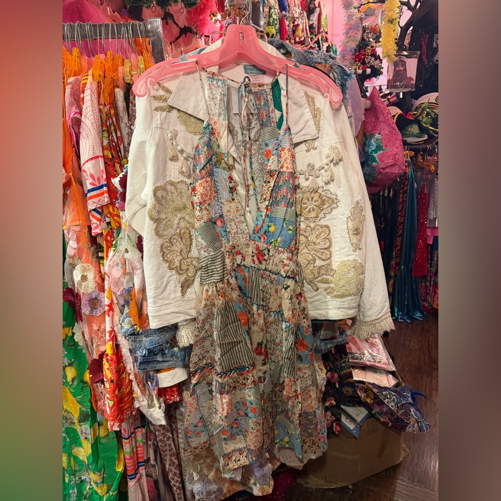 Antica Sartoria Multicolored Italian Floral Patchwork Halter Mini Dress - Picture 3 of 5